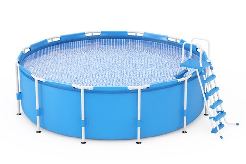 Modrý bazén s pevnou konštrukciou a telom z fólie