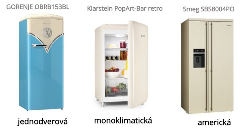 Jednodverová, monoklimatická a americká retro chladnička