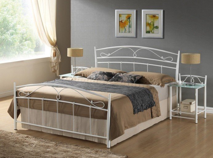 Kovová manželská posteľ s rosťom SIENA 160 - biela