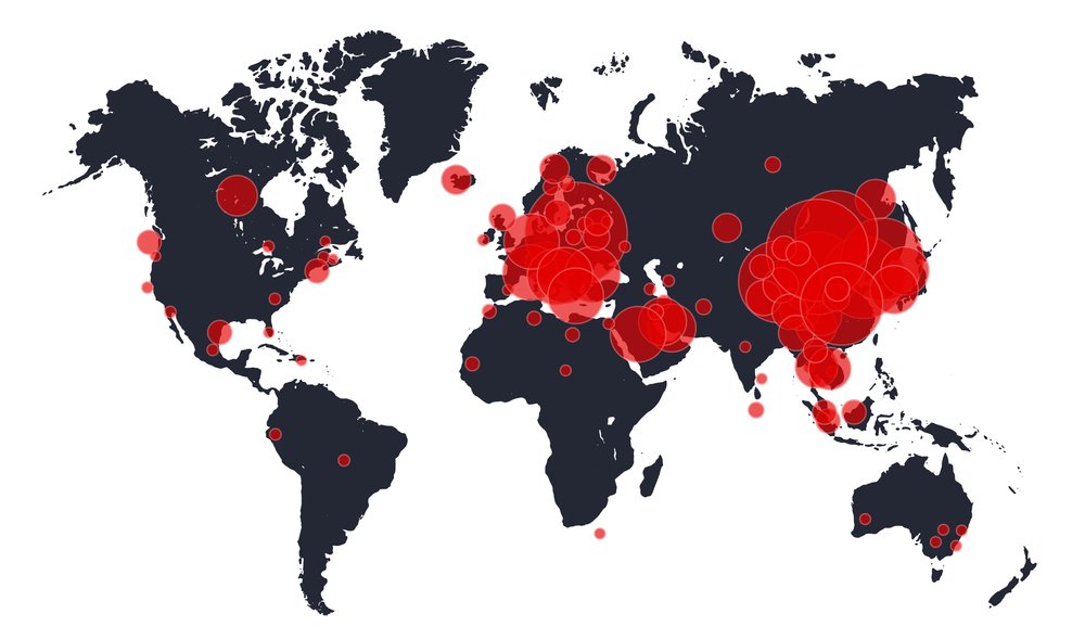Rozšírenie Covid-19 na mape sveta