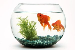 Malé okrúhla akvárium s dvomi rybičkami