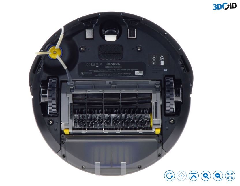 Robotický vysávač iRobot Roomba 696 WiFi - spodná strana, rotačné kefy, bočná kefa