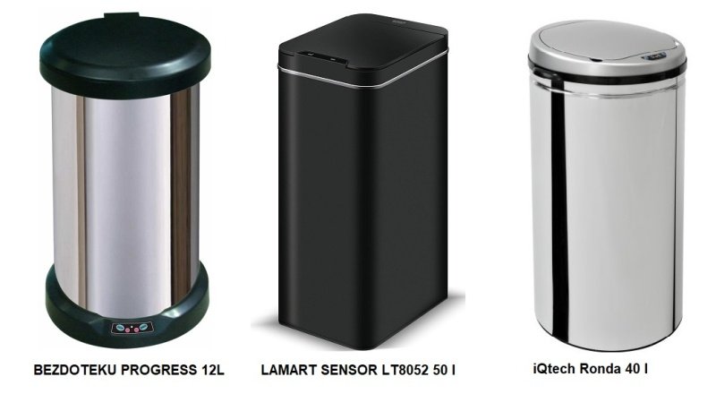 Tri modely bezdotykových odpadkových košov