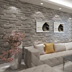 Klasický sivý kamenný obklad v obývačke