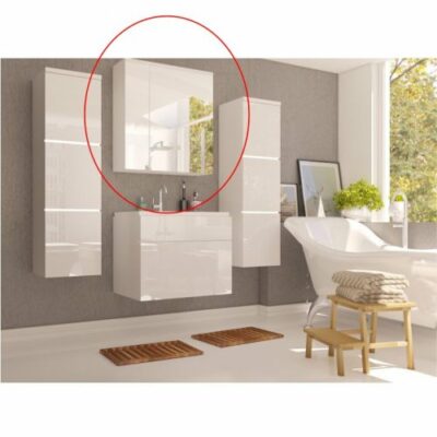 Kúpeľňová skrinka na stenu so zrkadlom Mason WH 14 – biela / biely vysoký lesk