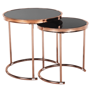 Set 2 konferenčných stolíkov, rose gold chróm ružová/čierna, MORINO
