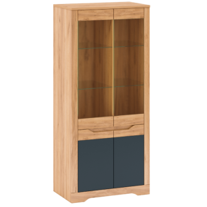 Vitrína H, dub craft zlatý/grafit sivá, FIDEL