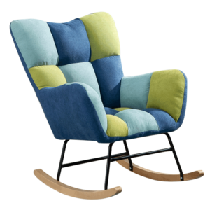 Dizajnové hojdacie kreslo, patchwork modrá/zelená, KEMARO