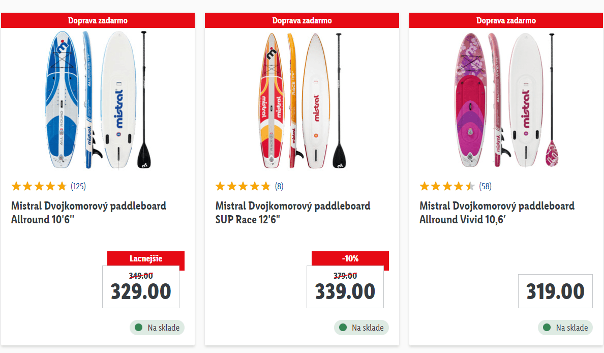 Tri paddleboardy z ponuky Lidla